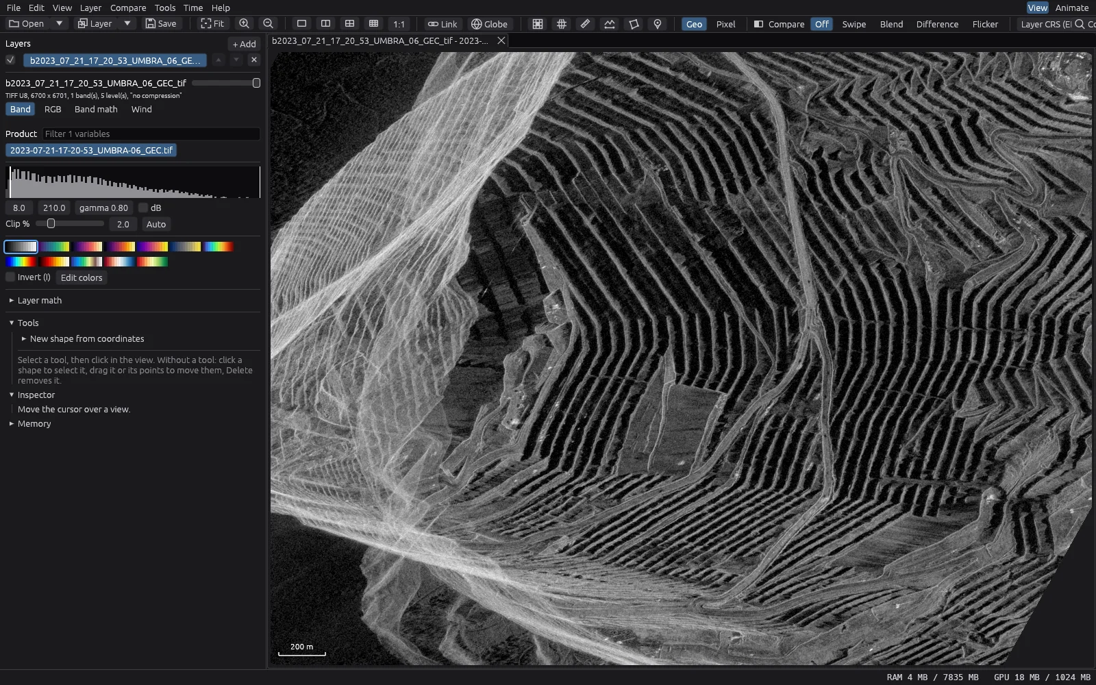 eoview with a radar image of the terraces of the Bingham Canyon copper mine, Utah.